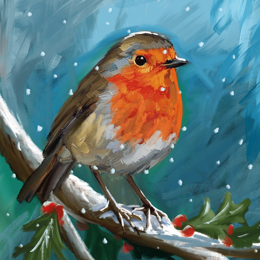 Oil Painting Robin & Robin Red Breast - Twin Pack of Christmas Cards